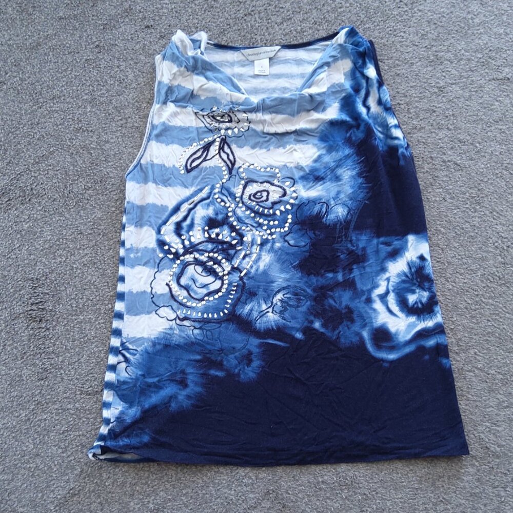 CHRISTOPHER & BANKS BLUE STRIPE FLORAL TOP